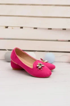 Outlet Boto Zamszowe Damskie Balerinki Lordsy Fuksja Veni