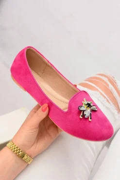 Outlet Boto Zamszowe Damskie Balerinki Lordsy Fuksja Veni