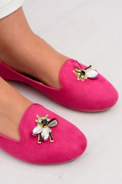 Outlet Boto Zamszowe Damskie Balerinki Lordsy Fuksja Veni