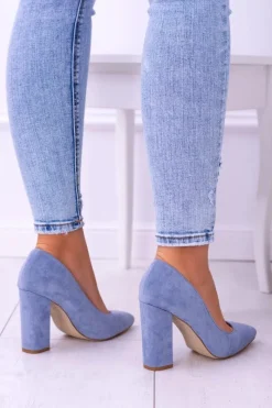 New Zamszowe Damskie Błękitne Czółenka Na Słupku Celine Damskie Czółenka Zamszowe|Czółenka Na Słupku