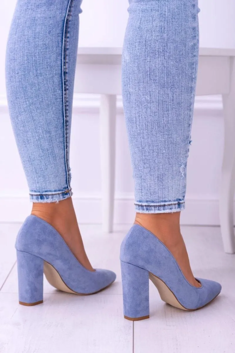 New Zamszowe Damskie Błękitne Czółenka Na Słupku Celine Damskie Czółenka Zamszowe|Czółenka Na Słupku