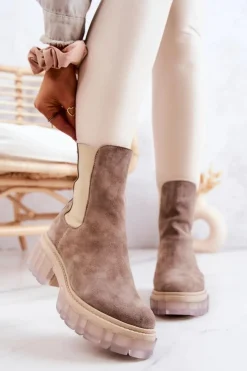 Best Zamszowe Damskie Botki Beżowe Eliann Damskie Botki Wiosenne|Brązowe I Beżowe Botki