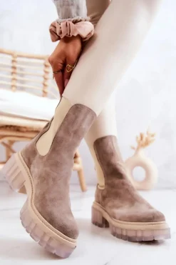 Best Zamszowe Damskie Botki Beżowe Eliann Damskie Botki Wiosenne|Brązowe I Beżowe Botki