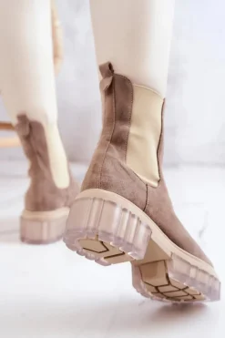 Best Zamszowe Damskie Botki Beżowe Eliann Damskie Botki Wiosenne|Brązowe I Beżowe Botki