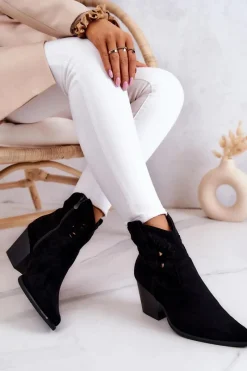 Damskie buty S.Barski Zamszowe Damskie Botki Kowbojki Czarne Devon