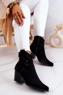 Damskie buty S.Barski Zamszowe Damskie Botki Kowbojki Czarne Devon