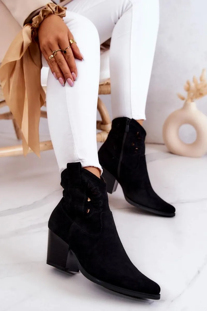 Damskie buty S.Barski Zamszowe Damskie Botki Kowbojki Czarne Devon