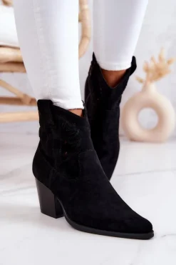 Damskie buty S.Barski Zamszowe Damskie Botki Kowbojki Czarne Devon