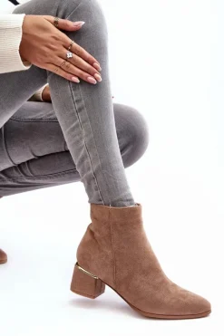 Brązowe I Beżowe Botki|Botki Na Obcasie><noscript><img width=