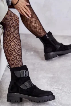 Best Boto Zamszowe Damskie Botki Na Suwak Czarne Gritta