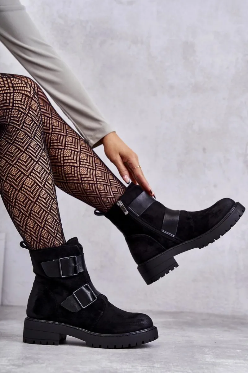 Best Boto Zamszowe Damskie Botki Na Suwak Czarne Gritta