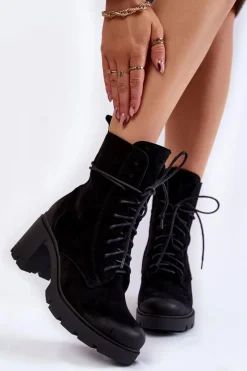 Boto Zamszowe Damskie Botki Na Obcasie Czarne Rea