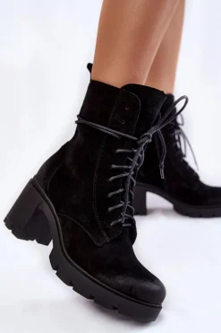 Boto Zamszowe Damskie Botki Na Obcasie Czarne Rea