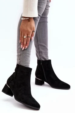 Czarne Botki|Brązowe I Beżowe Botki>Evento Zamszowe Damskie Botki Na Obcasie Czarne Mebassa