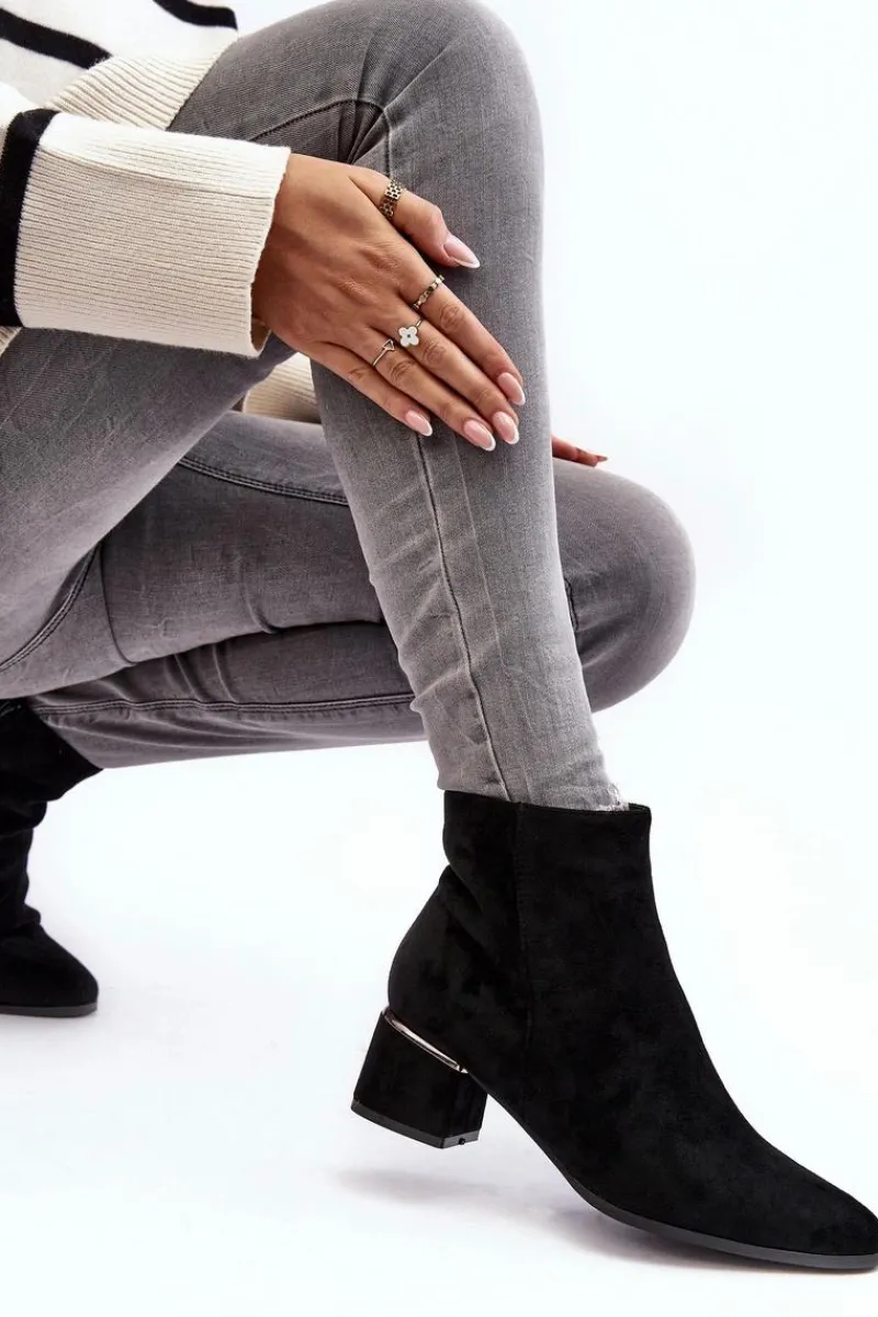 Czarne Botki|Brązowe I Beżowe Botki>Evento Zamszowe Damskie Botki Na Obcasie Czarne Mebassa