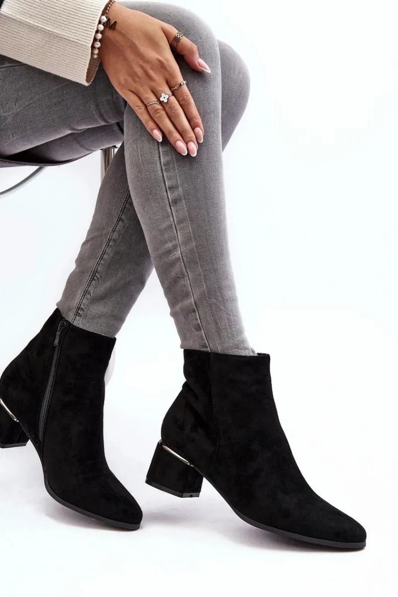 Czarne Botki|Brązowe I Beżowe Botki>Evento Zamszowe Damskie Botki Na Obcasie Czarne Mebassa