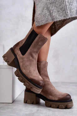 Botki Skórzane|Botki Zimowe Damskie>Boto Zamszowe Damskie Botki Na Platformie Beżowe Lemar Hilde