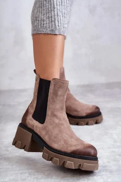 Botki Skórzane|Botki Zimowe Damskie>Boto Zamszowe Damskie Botki Na Platformie Beżowe Lemar Hilde