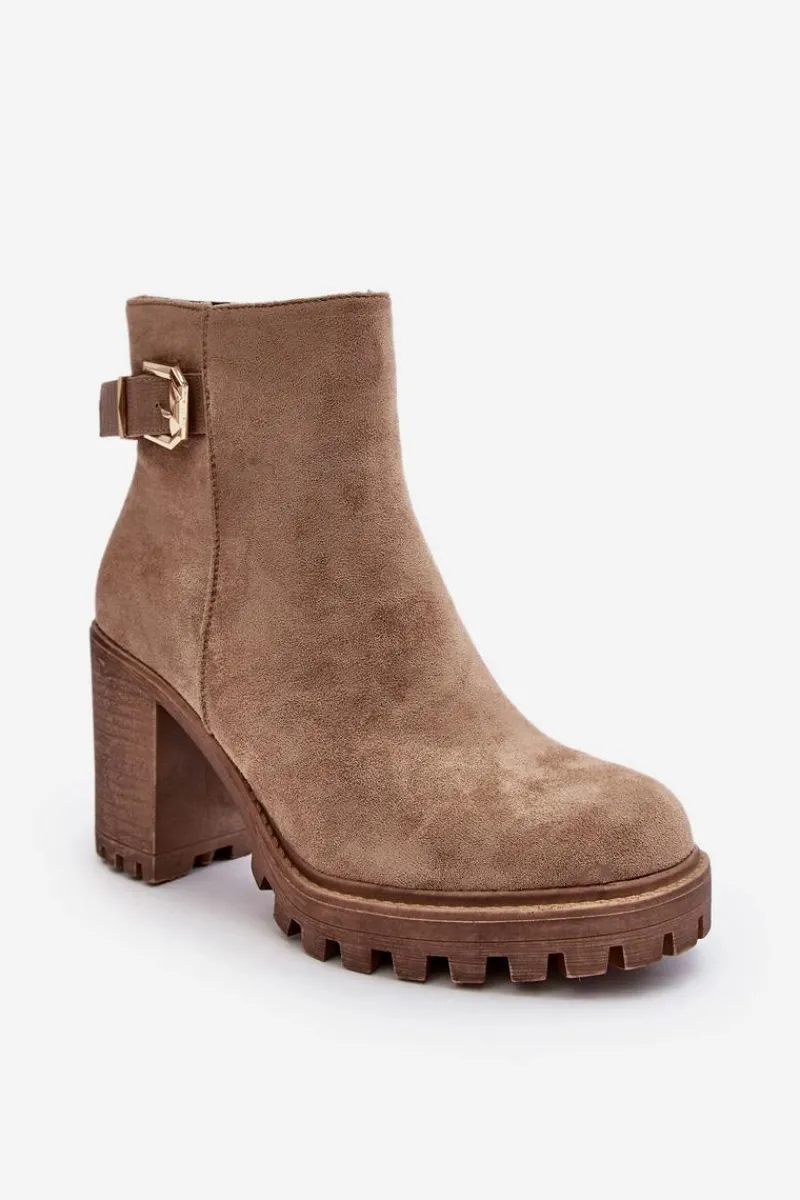 Sale Boto Zamszowe Damskie Botki Na Słupku Z Ozdobą Beżowe Menoria