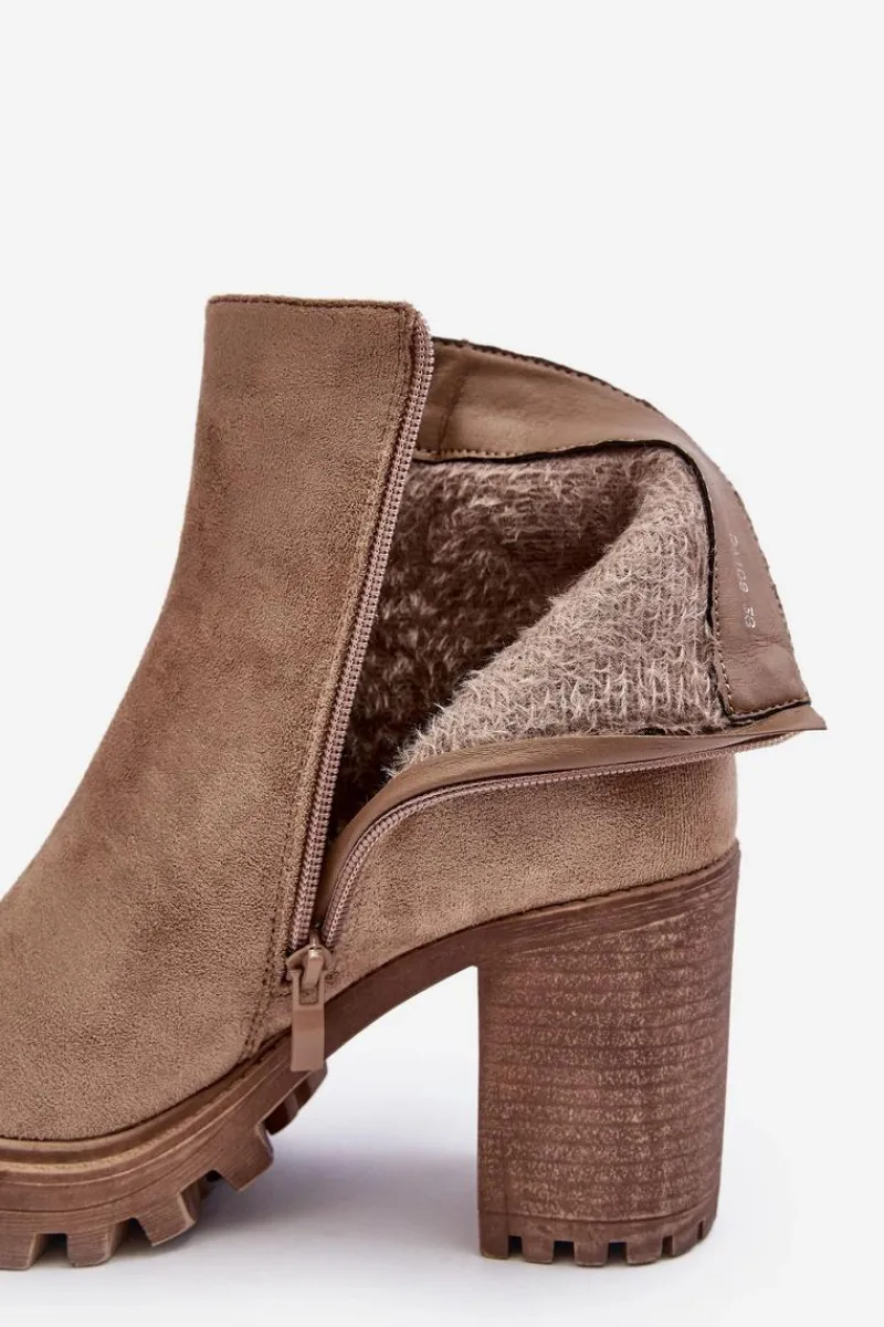 Sale Boto Zamszowe Damskie Botki Na Słupku Z Ozdobą Beżowe Menoria