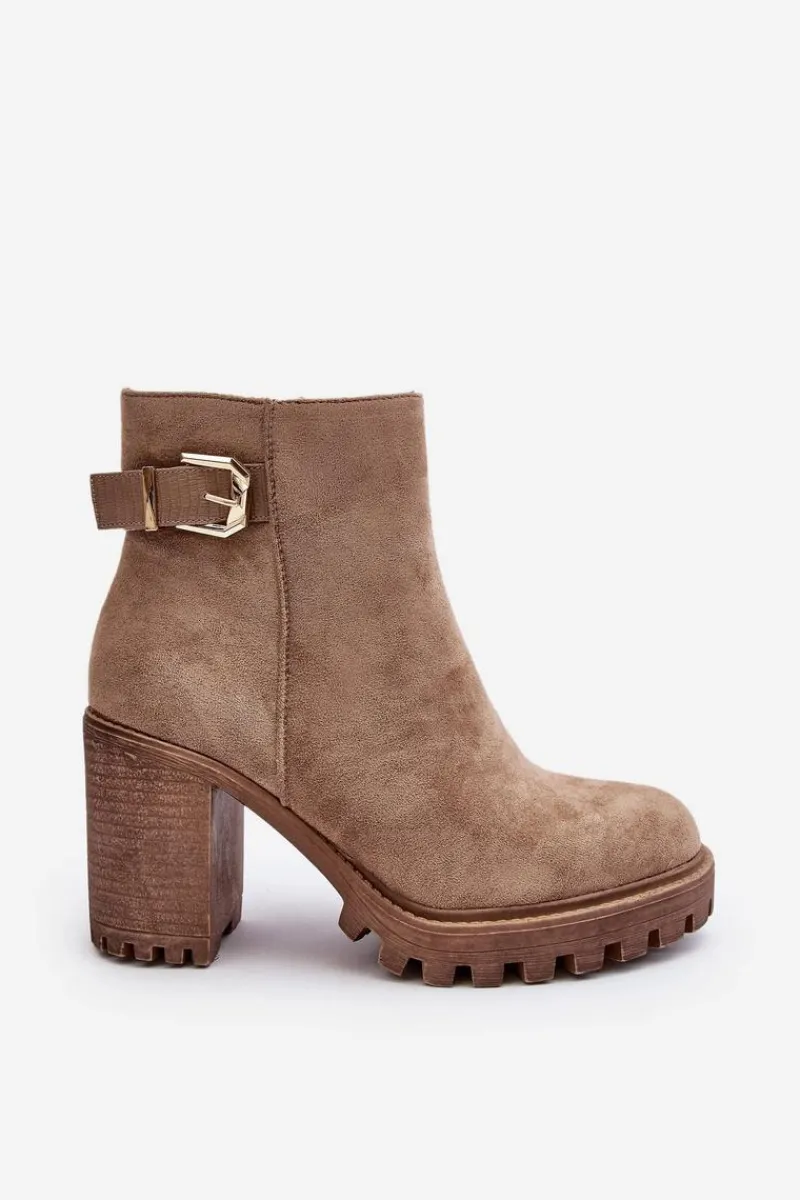 Sale Boto Zamszowe Damskie Botki Na Słupku Z Ozdobą Beżowe Menoria