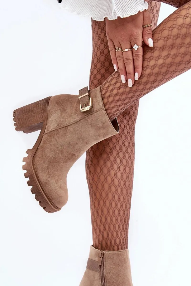 Sale Boto Zamszowe Damskie Botki Na Słupku Z Ozdobą Beżowe Menoria