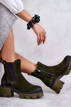 Clearance Zamszowe Damskie Botki Na Platformie Khaki Lemar Hilde Damskie Botki Skórzane|Czarne Botki