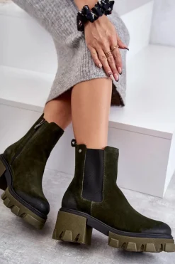 Clearance Zamszowe Damskie Botki Na Platformie Khaki Lemar Hilde Damskie Botki Skórzane|Czarne Botki