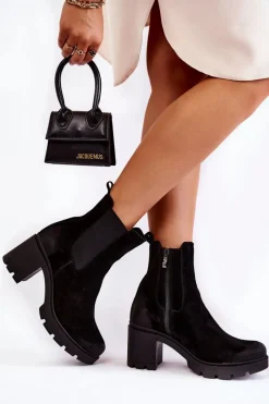 Zamszowe Damskie Botki Na Platformie Czarne Lemar Martine Damskie Botki Ocieplane|Botki Skórzane