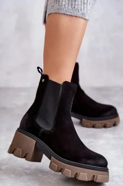 Hot Boto Zamszowe Damskie Botki Na Platformie Czarne Lemar Hilde