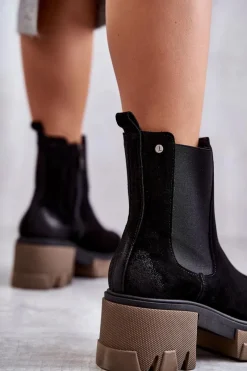 Hot Boto Zamszowe Damskie Botki Na Platformie Czarne Lemar Hilde