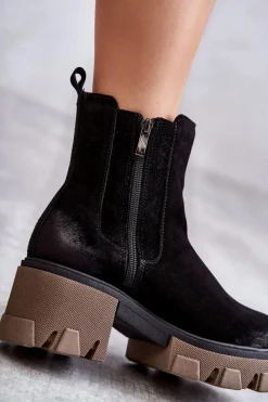 Hot Boto Zamszowe Damskie Botki Na Platformie Czarne Lemar Hilde
