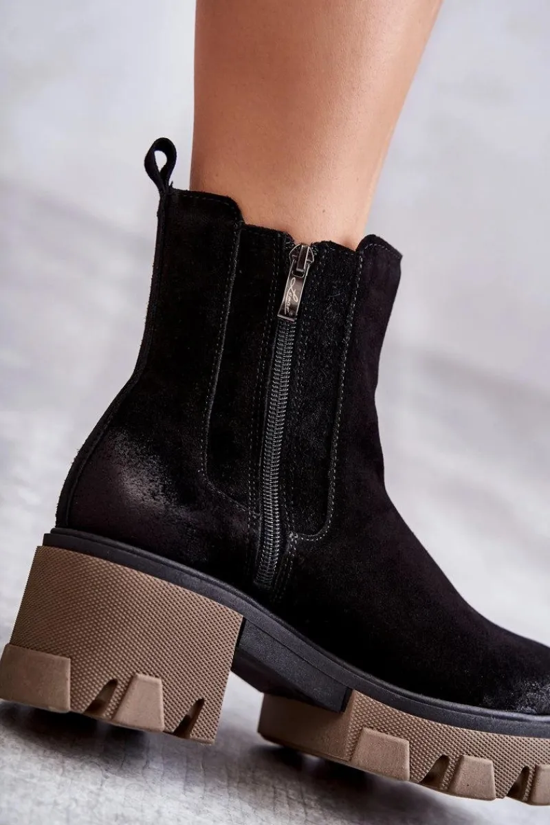 Hot Boto Zamszowe Damskie Botki Na Platformie Czarne Lemar Hilde