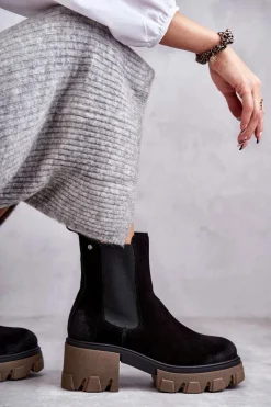 Hot Boto Zamszowe Damskie Botki Na Platformie Czarne Lemar Hilde