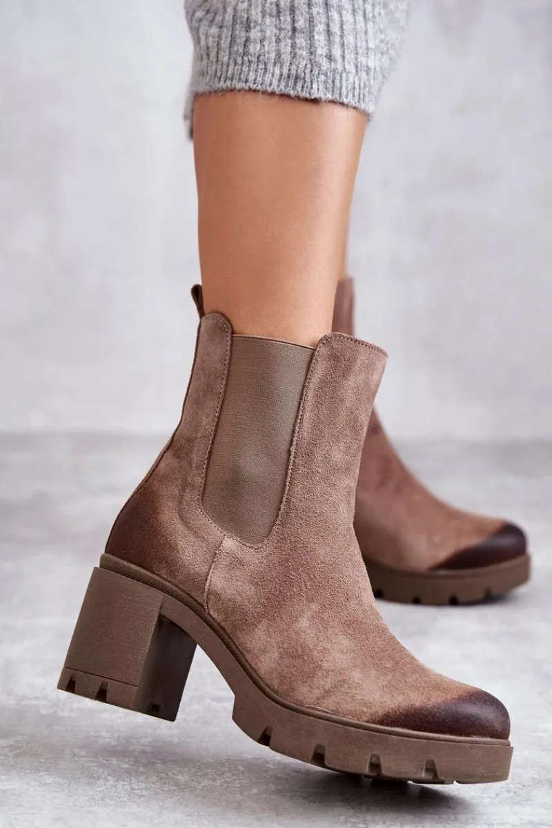 Hot Zamszowe Damskie Botki Na Platformie Beżowe Lemar Martine Damskie Botki Ocieplane|Botki Skórzane