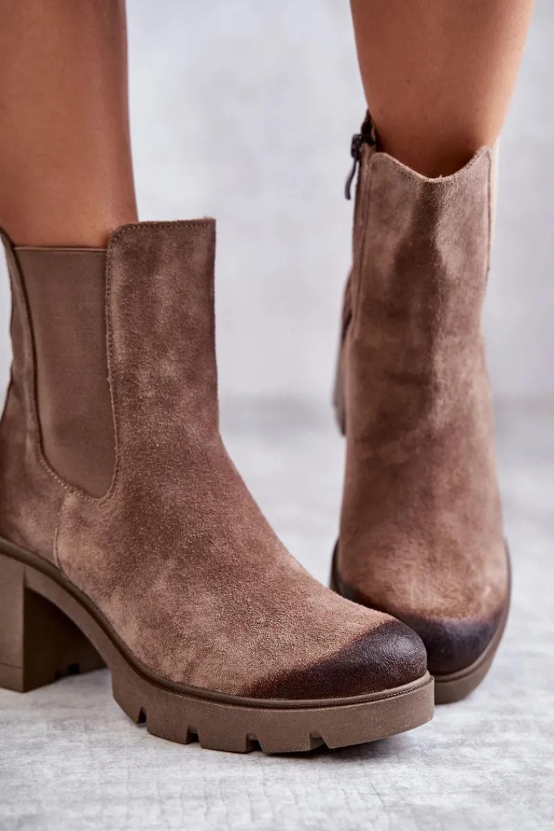 Hot Zamszowe Damskie Botki Na Platformie Beżowe Lemar Martine Damskie Botki Ocieplane|Botki Skórzane