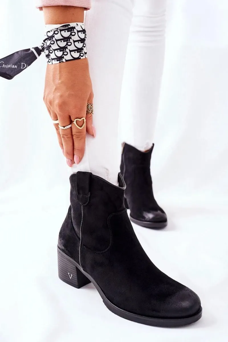 Outlet Zamszowe Damskie Botki Ocieplane Czarne Hillbrook Damskie Botki Na Słupku|Czarne Botki