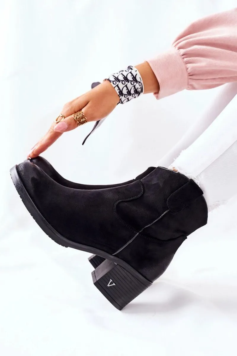 Outlet Zamszowe Damskie Botki Ocieplane Czarne Hillbrook Damskie Botki Na Słupku|Czarne Botki