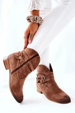 Hot Zamszowe Damskie Botki Ocieplane Beżowe Castlerock Damskie Czarne Botki|Botki Zimowe Damskie