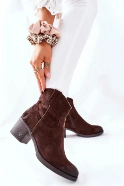 Hot Buty damskie Vinceza Zamszowe Damskie Botki Ocieplane Brązowe Hillbrook