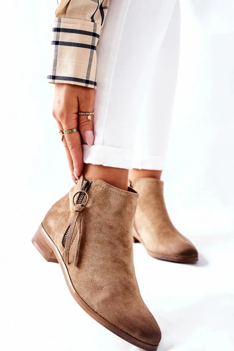 Outlet Buty damskie Vinceza Zamszowe Damskie Botki Ocieplane Beżowe Janice