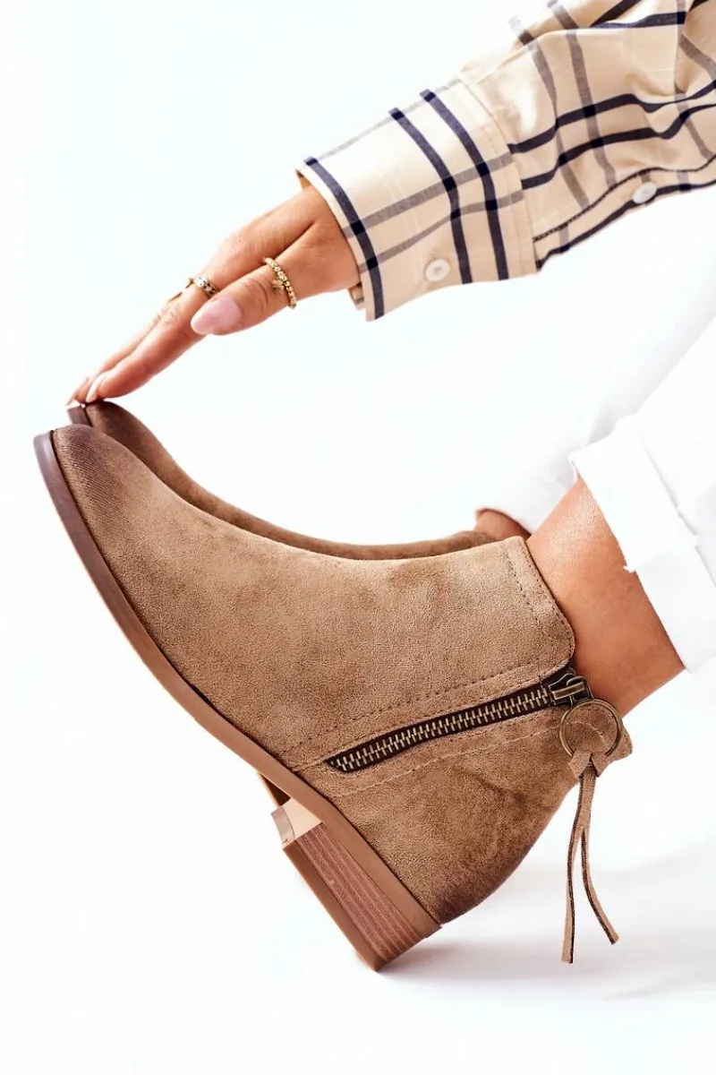 Outlet Buty damskie Vinceza Zamszowe Damskie Botki Ocieplane Beżowe Janice