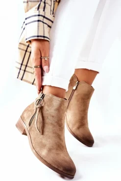 Outlet Buty damskie Vinceza Zamszowe Damskie Botki Ocieplane Beżowe Janice