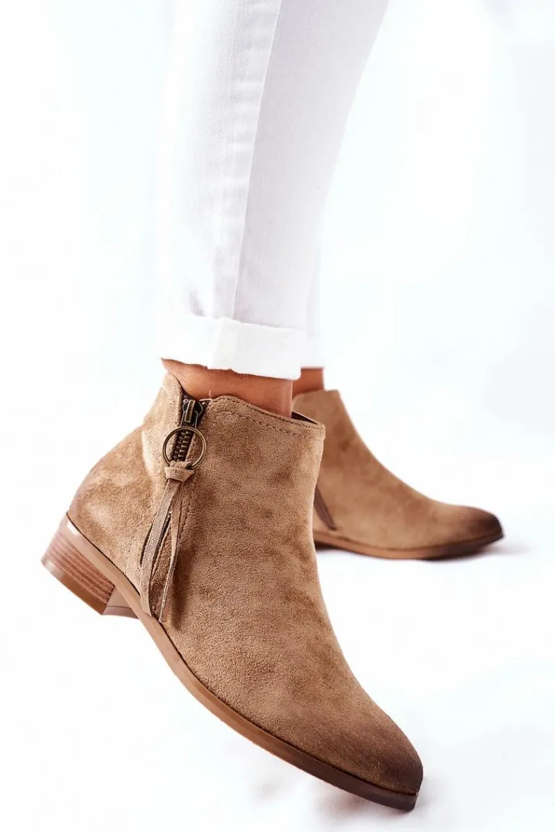 Outlet Buty damskie Vinceza Zamszowe Damskie Botki Ocieplane Beżowe Janice