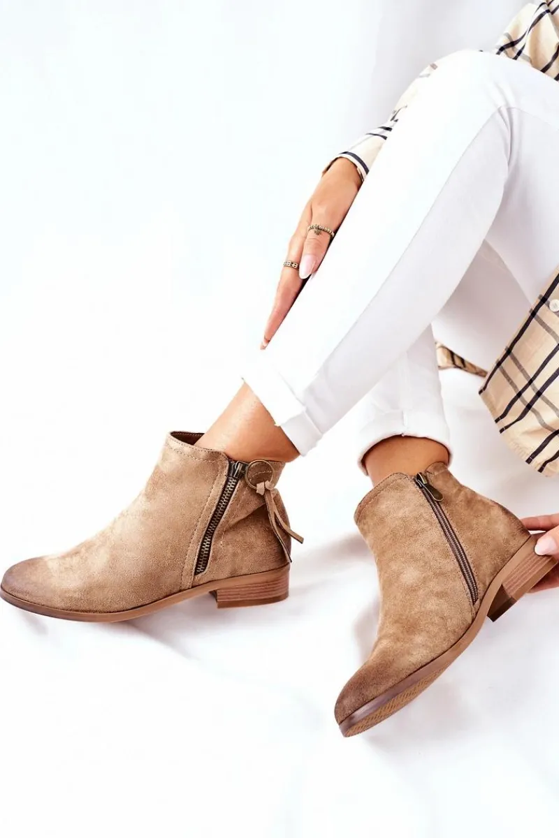 Outlet Buty damskie Vinceza Zamszowe Damskie Botki Ocieplane Beżowe Janice