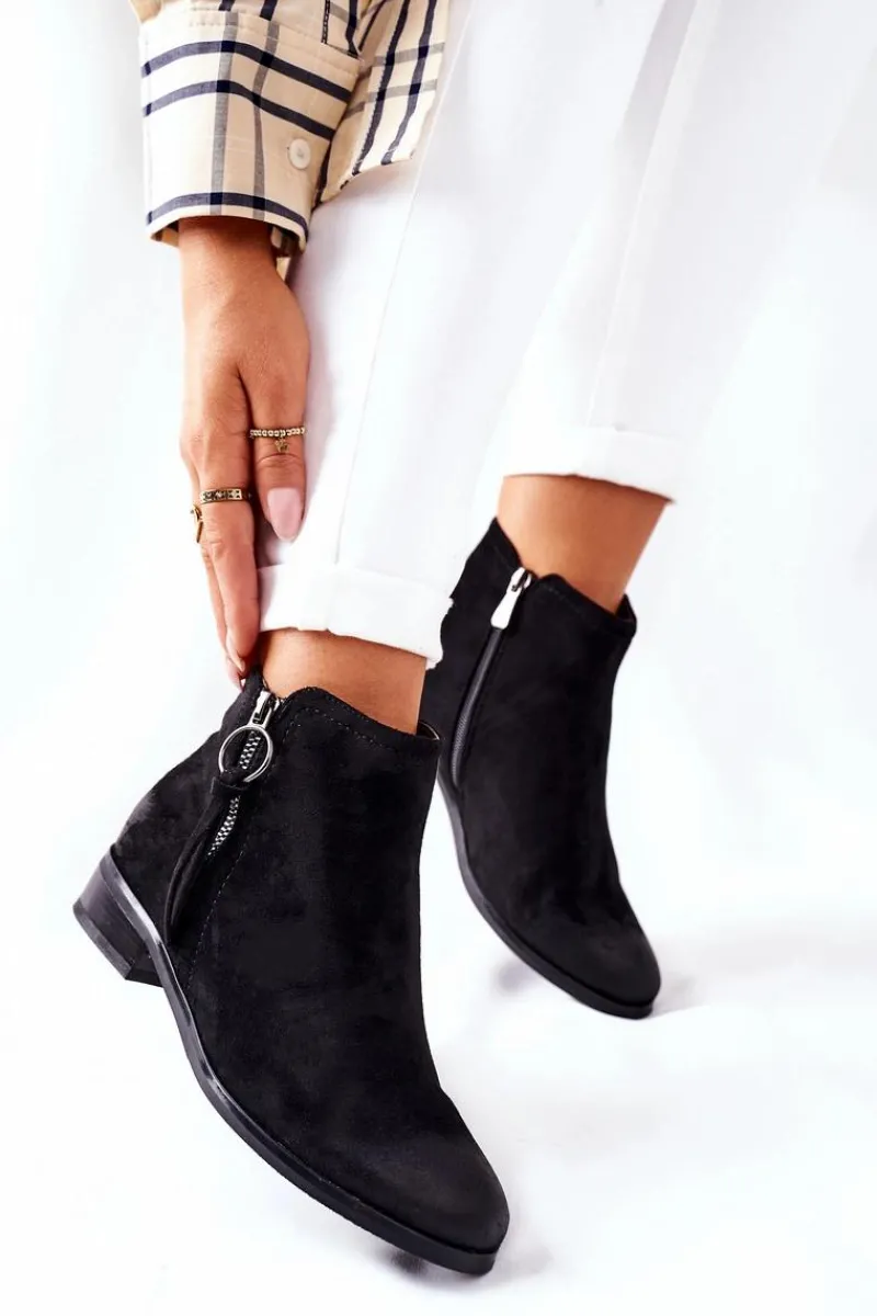 Discount Zamszowe Damskie Botki Ocieplane Czarne Janice Damskie Czarne Botki|Botki Zimowe Damskie