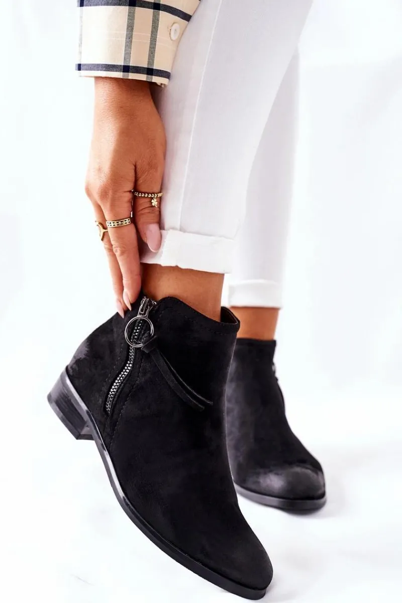 Discount Zamszowe Damskie Botki Ocieplane Czarne Janice Damskie Czarne Botki|Botki Zimowe Damskie