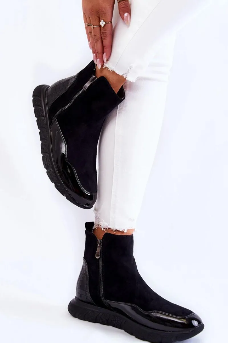 Best Buty damskie Vinceza Zamszowe Damskie Botki Sneakersy Vinceza 23-10789 Czarne