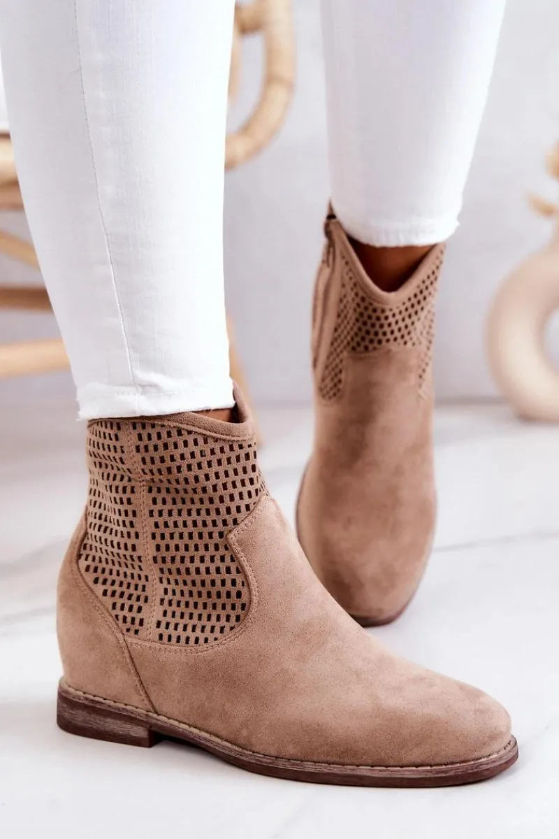 Damskie buty S.Barski Zamszowe Damskie Botki Ukryty Koturn Beżowe Solene