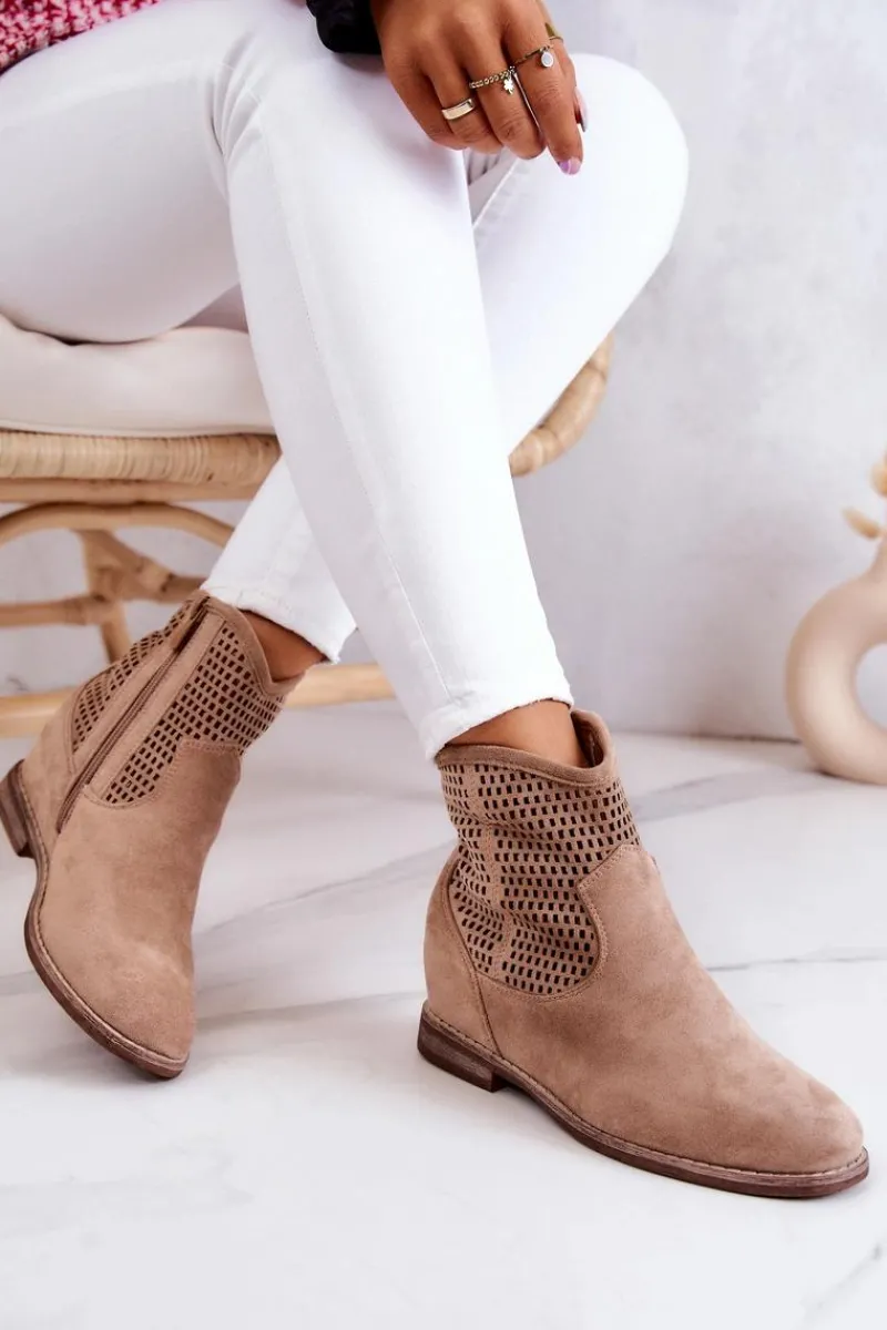 Damskie buty S.Barski Zamszowe Damskie Botki Ukryty Koturn Beżowe Solene